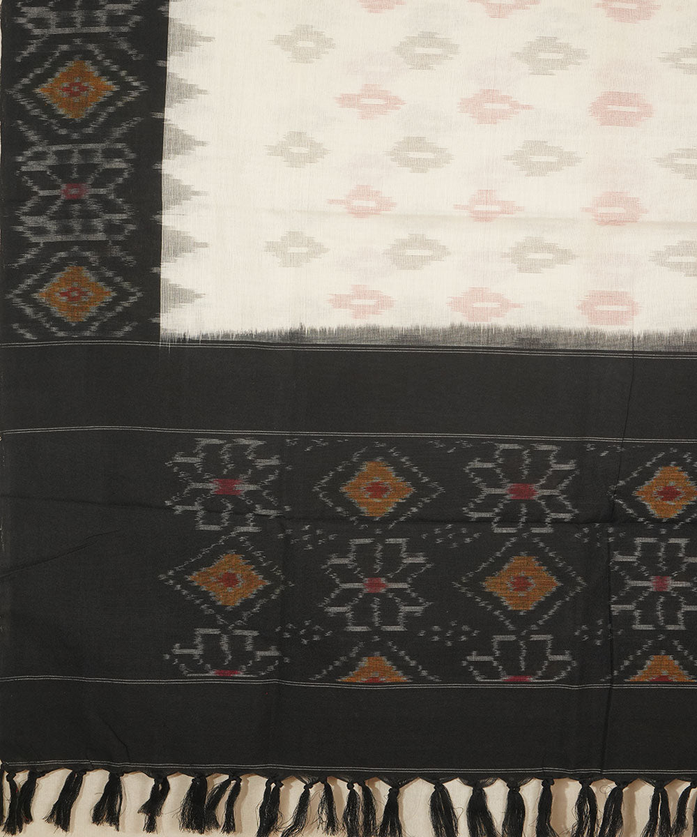 White black handwoven cotton pochampally ikat dupatta