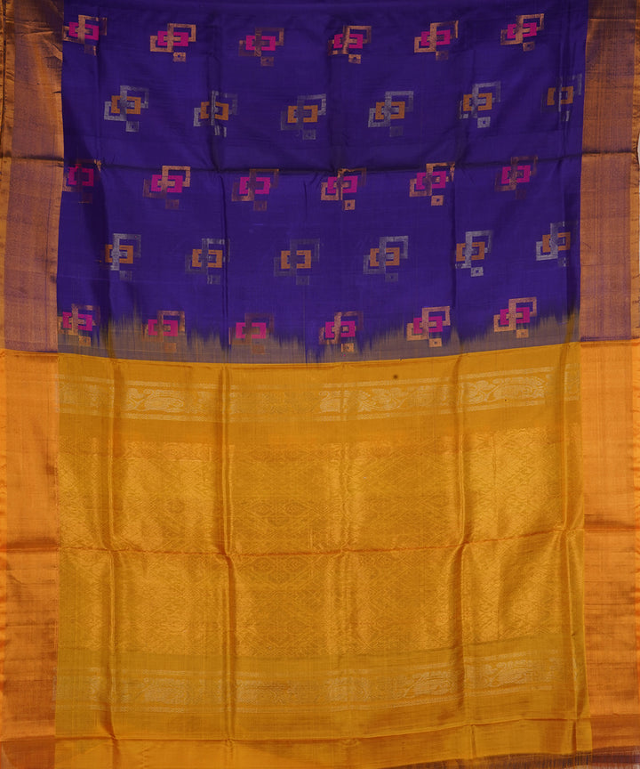 Navy blue mustard silk handloom uppada saree