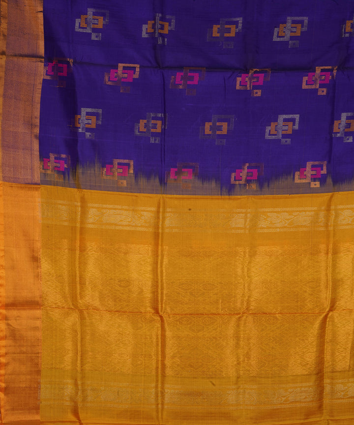 Navy blue mustard silk handloom uppada saree