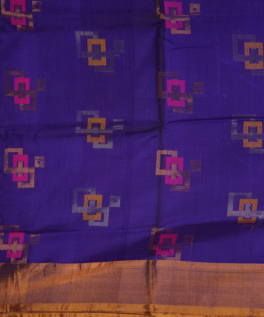 Navy blue mustard silk handloom uppada saree