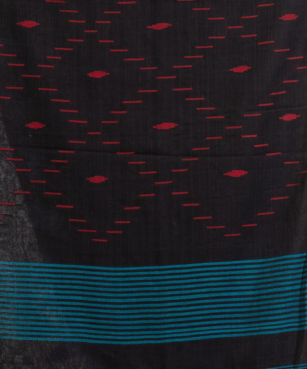 Black teal handwoven cotton stripes bengal saree