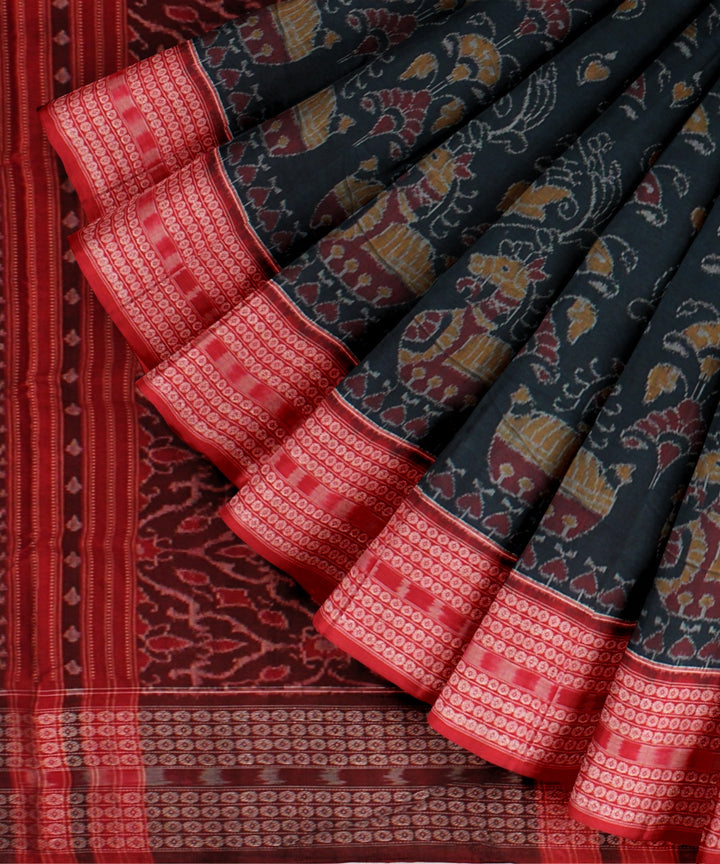 Teal green red cotton handloom sambalpuri saree