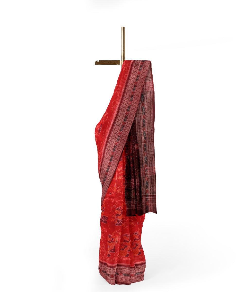 Orange maroon cotton handloom sambalpuri saree