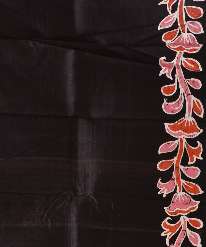 Black multicolor silk hand printed batik print saree