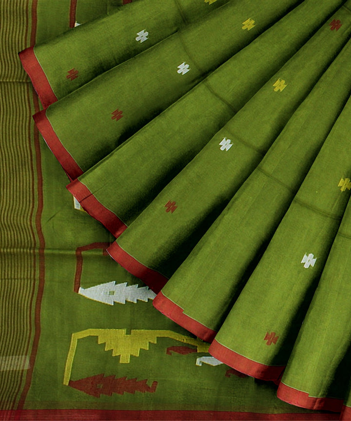 Olive green handloom bengal cotton saree