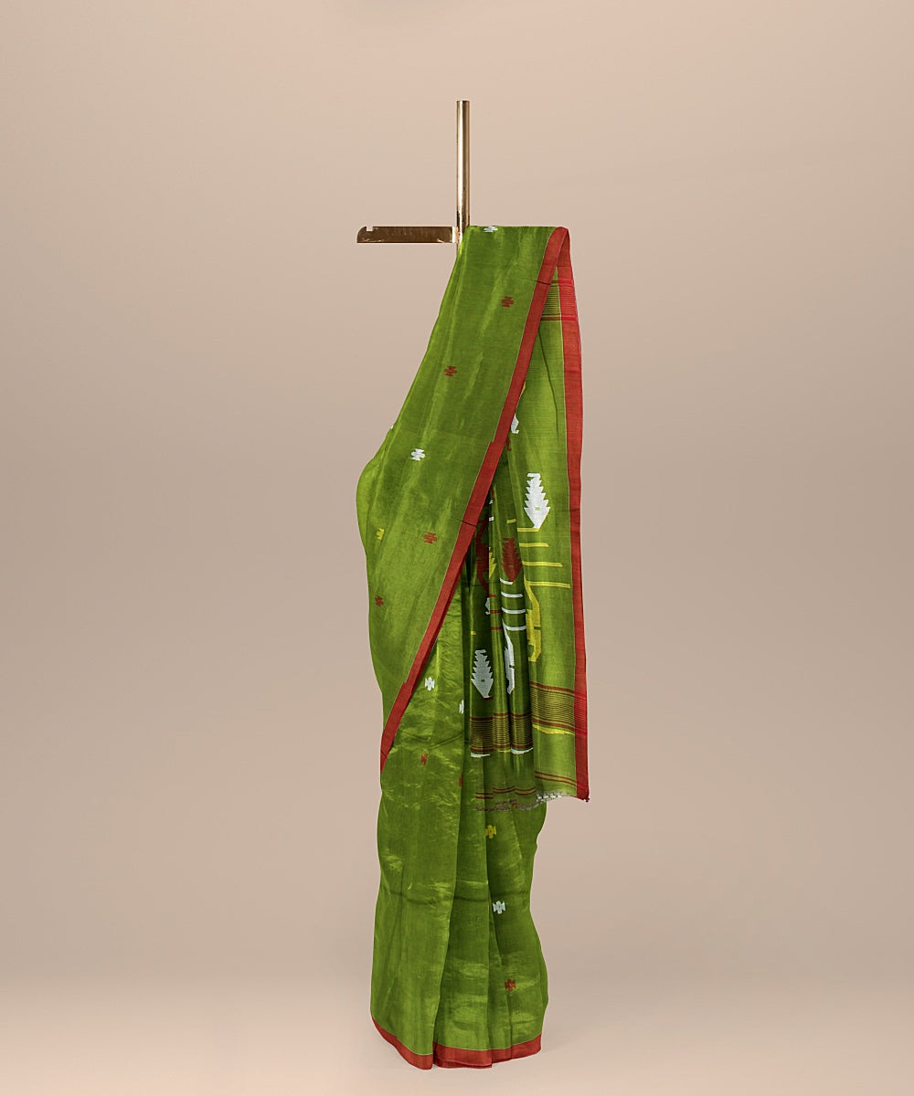 Olive green handloom bengal cotton saree