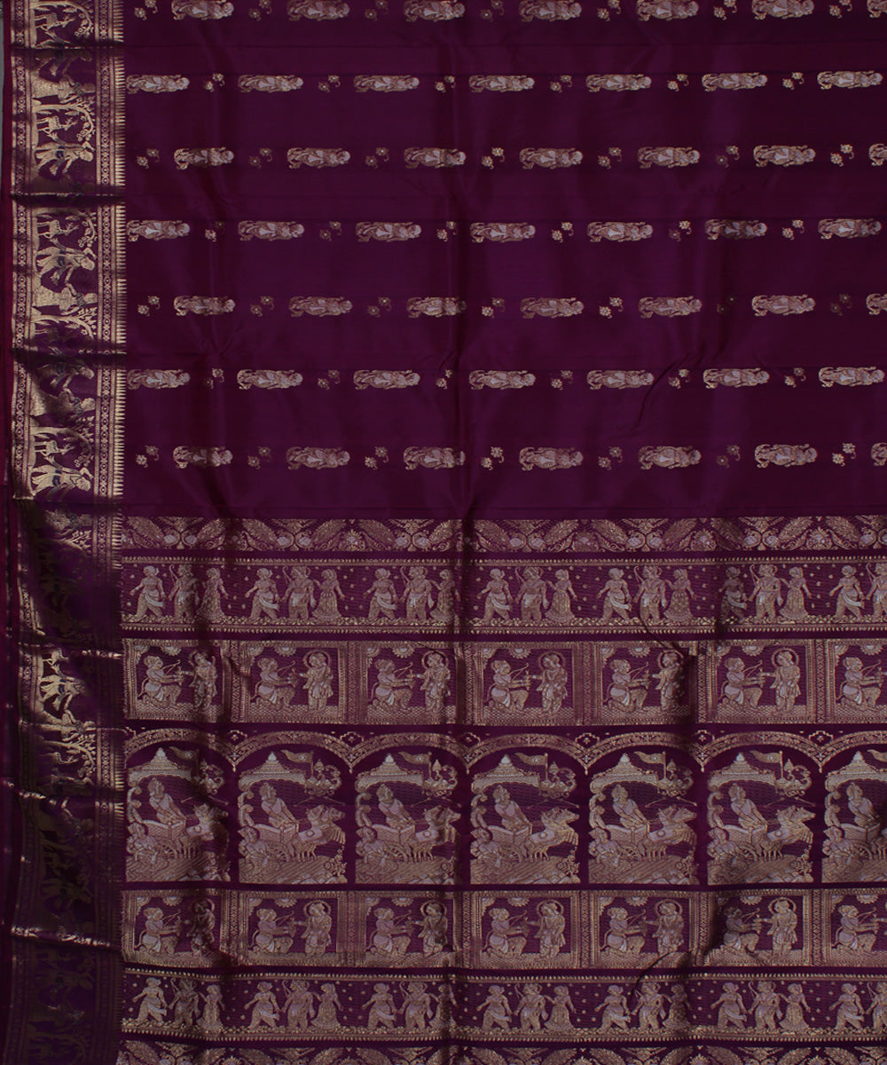 Maroon handwoven baluchari swarnachari silk saree