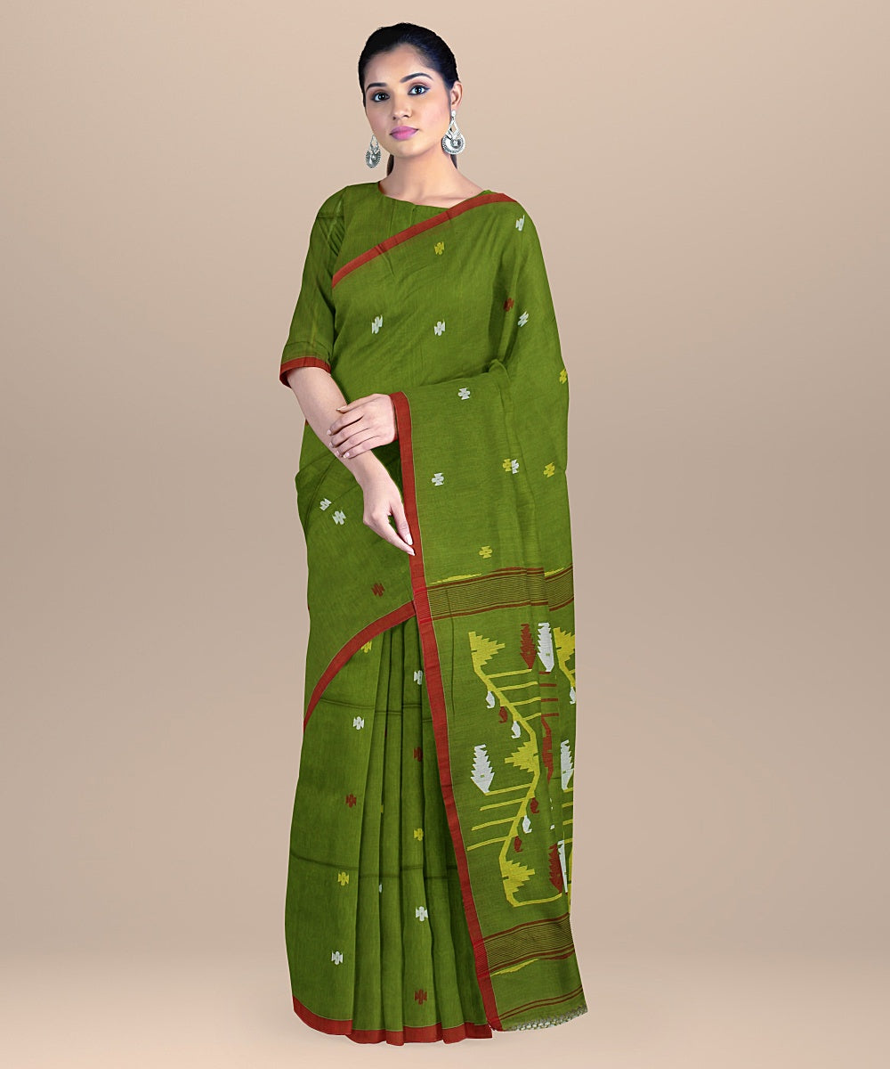 Olive green handloom bengal cotton saree