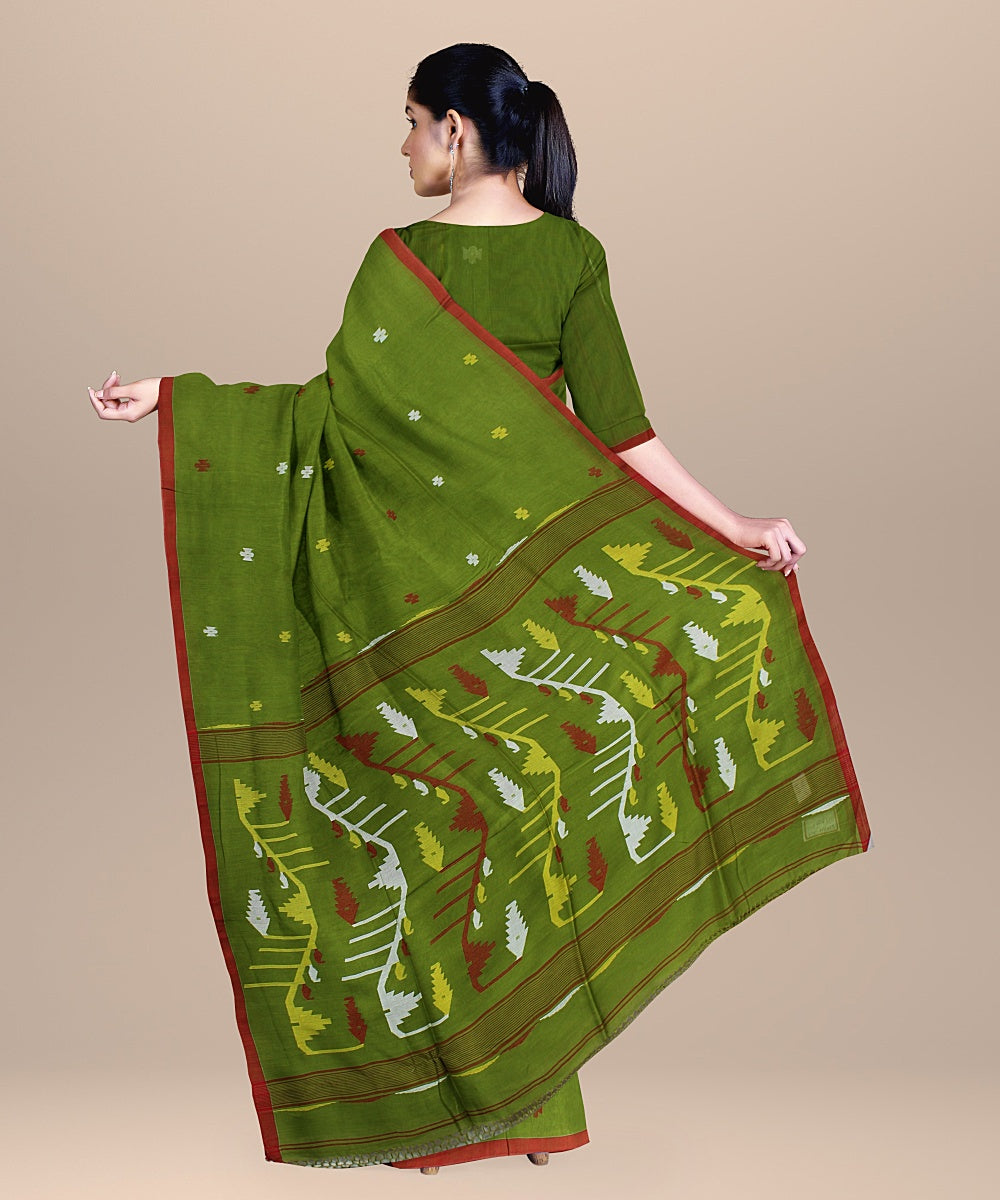 Olive green handloom bengal cotton saree