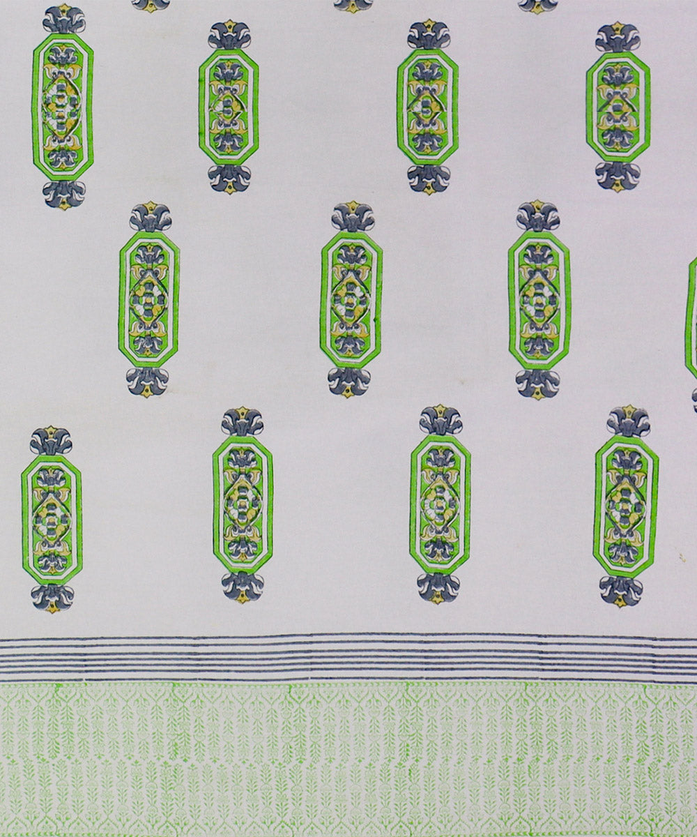 White green hand block printed king size cotton double bedsheet