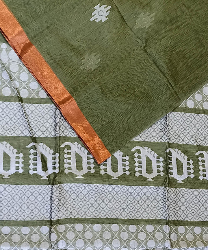 Sage green copper silk handloom bengal saree
