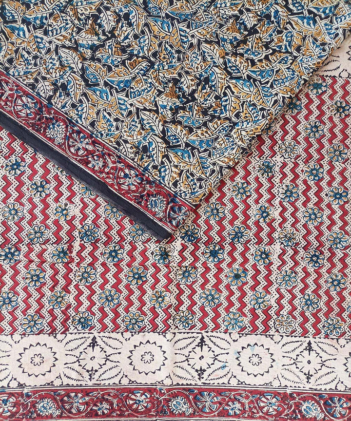 Offwhite red pallu kalamkari cotton hand printed saree