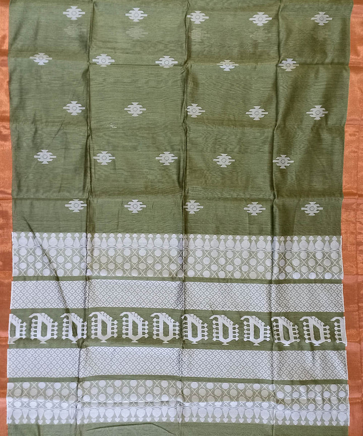 Sage green copper silk handloom bengal saree