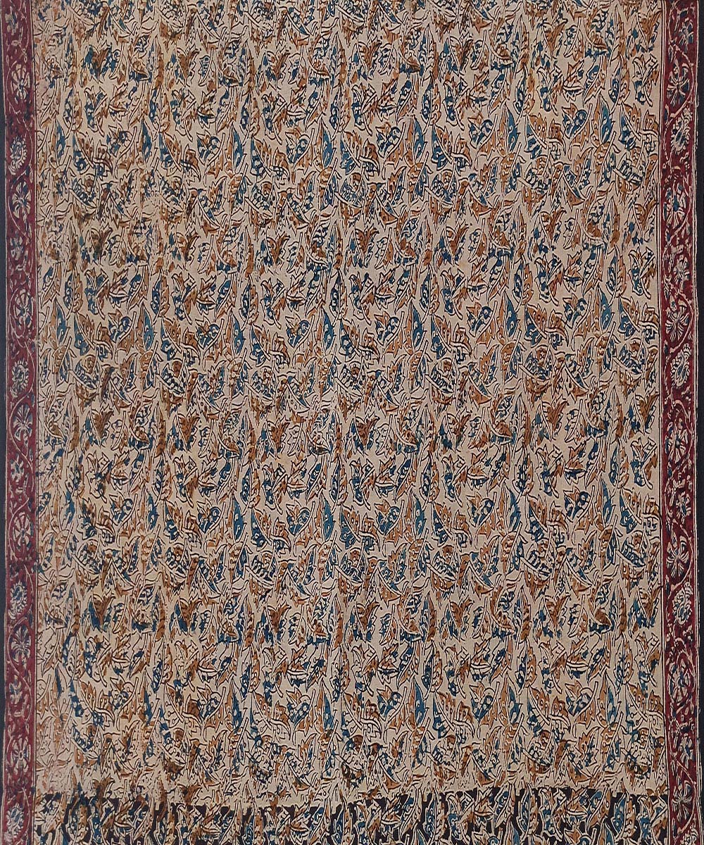 Offwhite red pallu kalamkari cotton hand printed saree