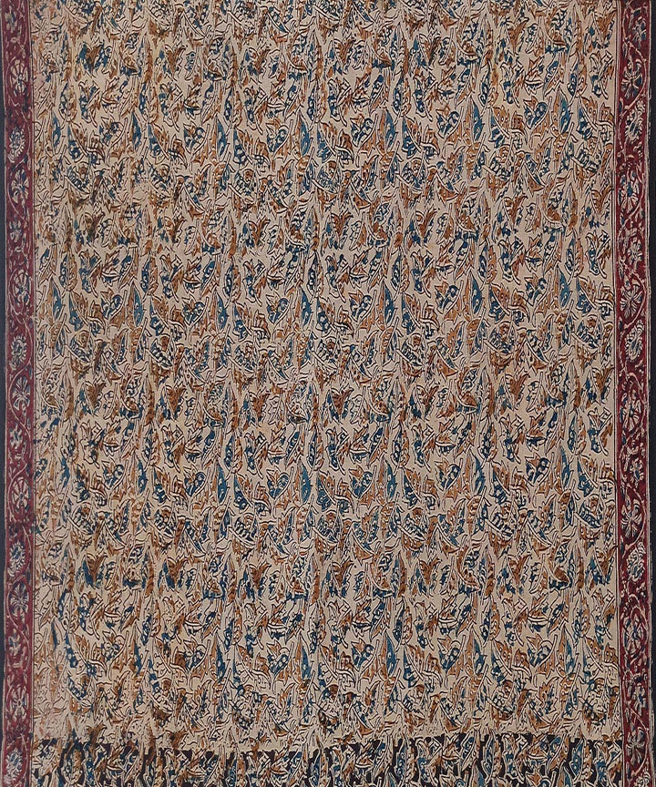 Offwhite red pallu kalamkari cotton hand printed saree