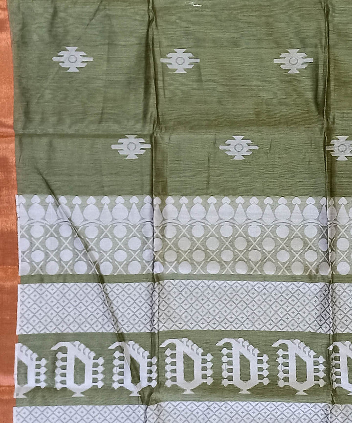 Sage green copper silk handloom bengal saree