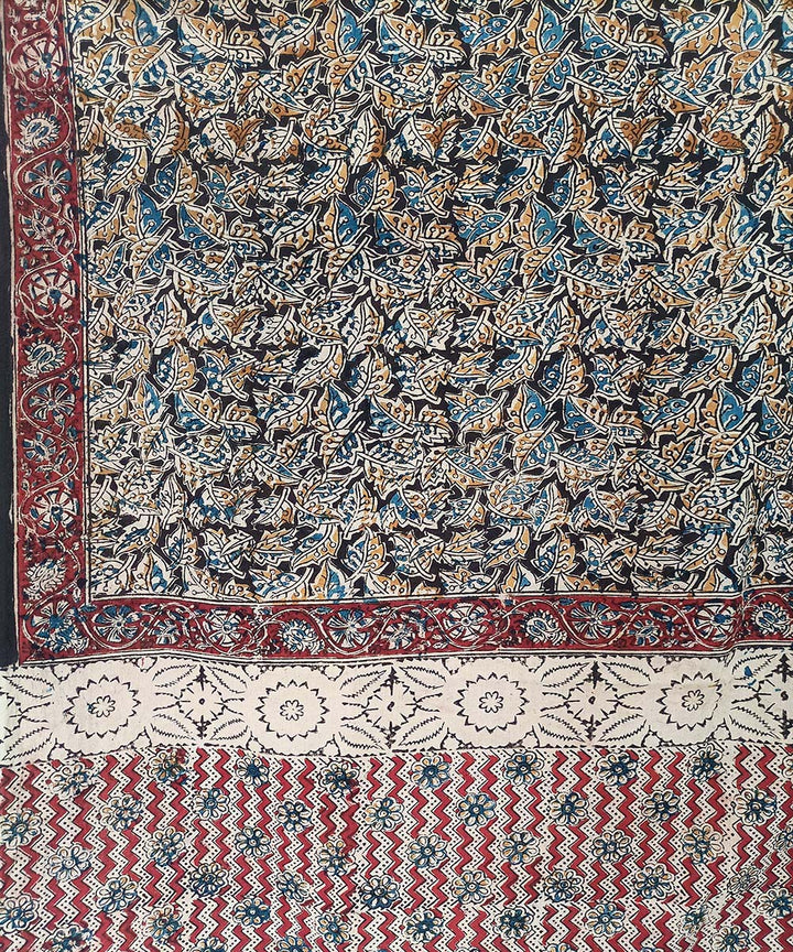 Offwhite red pallu kalamkari cotton hand printed saree