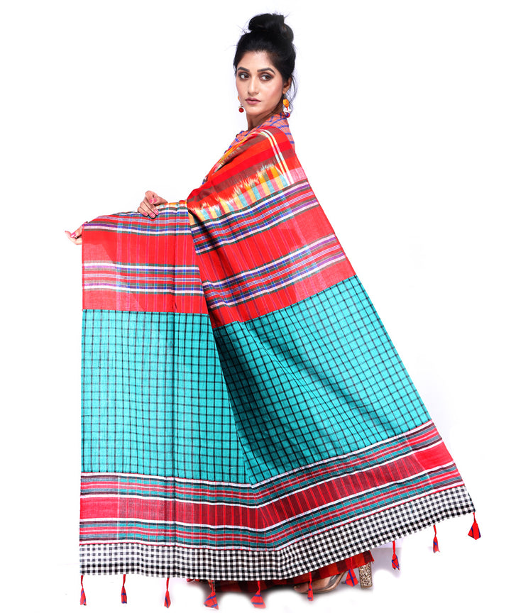 Multicolor cyan blue cotton handloom gamcha saree