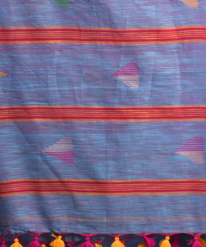 Sky blue red handloom cotton bengal saree