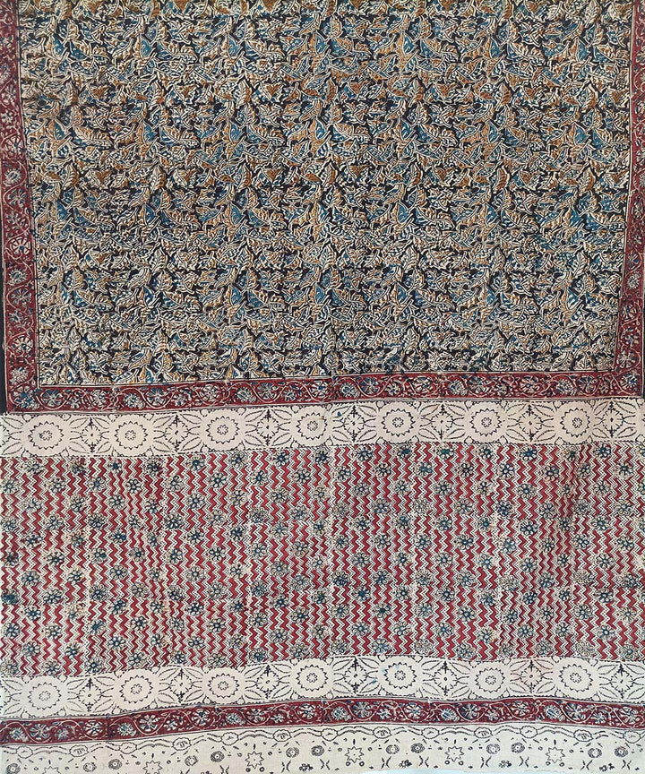 Offwhite red pallu kalamkari cotton hand printed saree