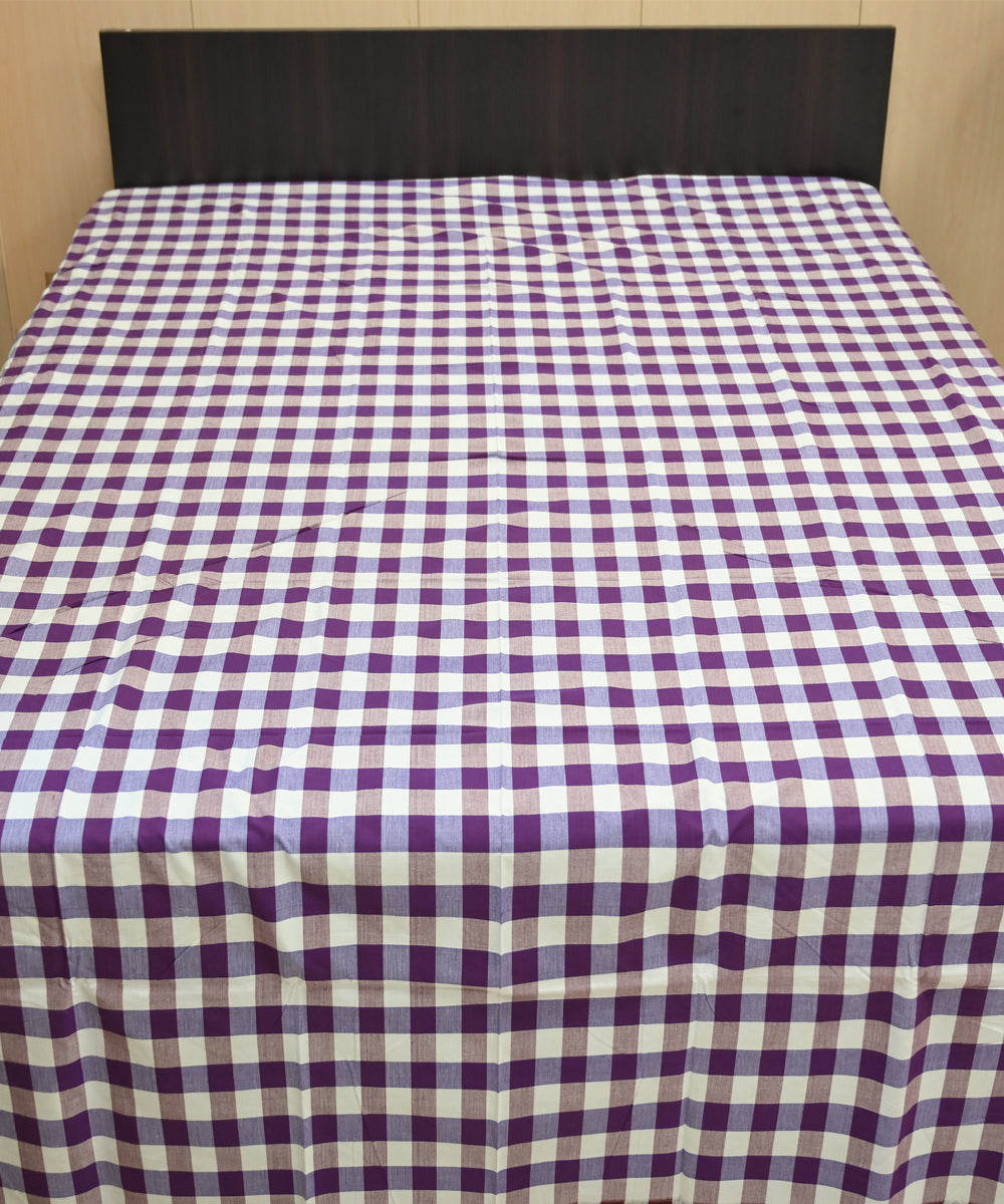 White purple checked handmade sambalpuri cotton bedsheet