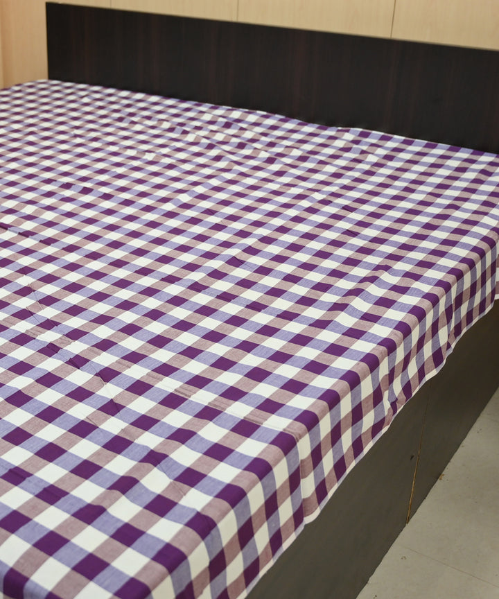 White purple checked handmade sambalpuri cotton bedsheet