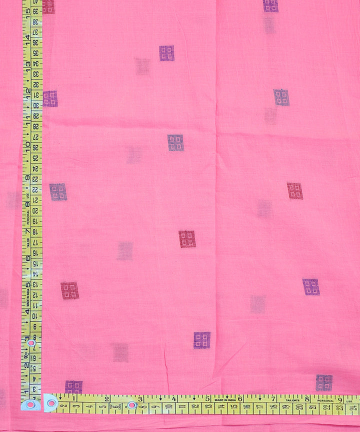 Pink handwoven cotton square motifs jamdani fabric