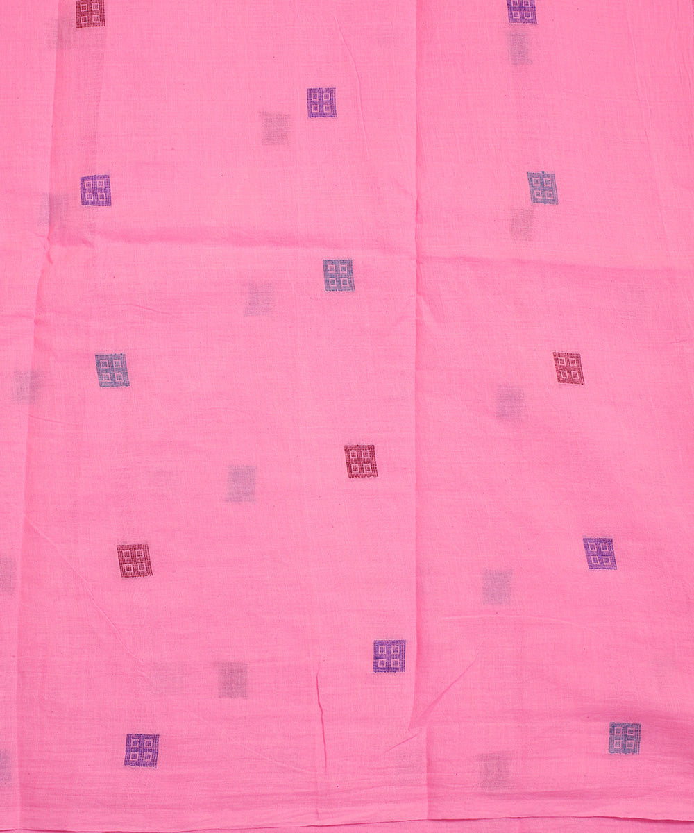 Pink handwoven cotton square motifs jamdani fabric