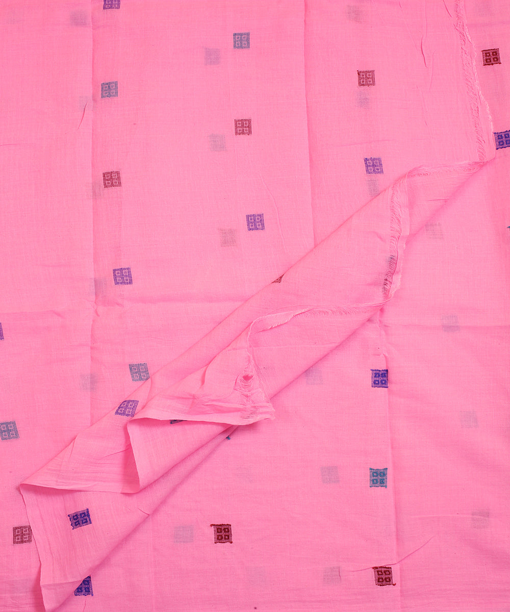 Pink handwoven cotton square motifs jamdani fabric