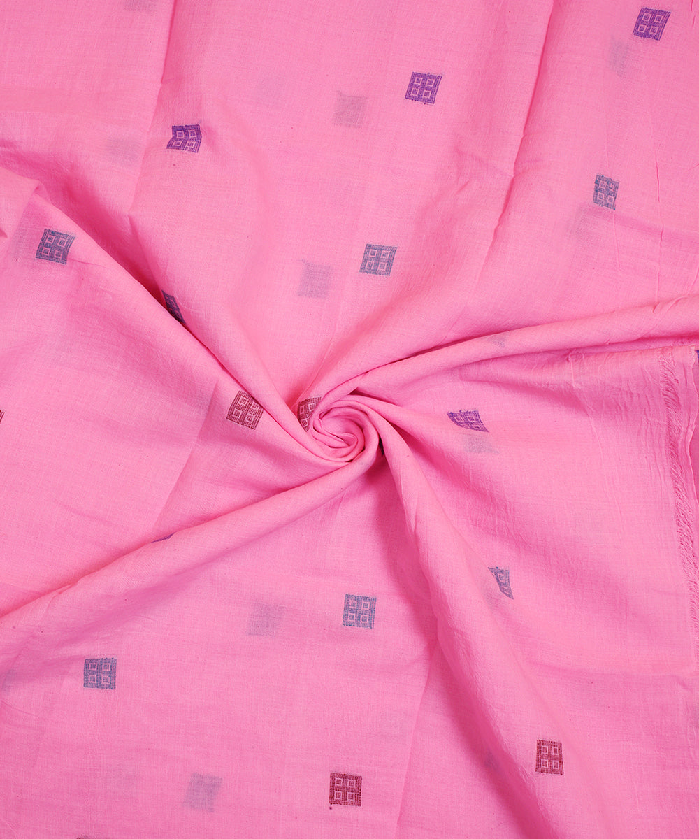 Pink handwoven cotton square motifs jamdani fabric