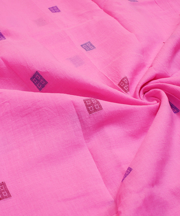 Pink handwoven cotton square motifs jamdani fabric