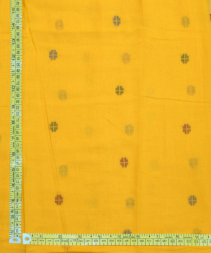 Yellow handwoven cotton geometric butti jamdani fabric