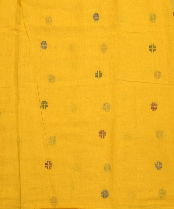 Yellow handwoven cotton geometric butti jamdani fabric