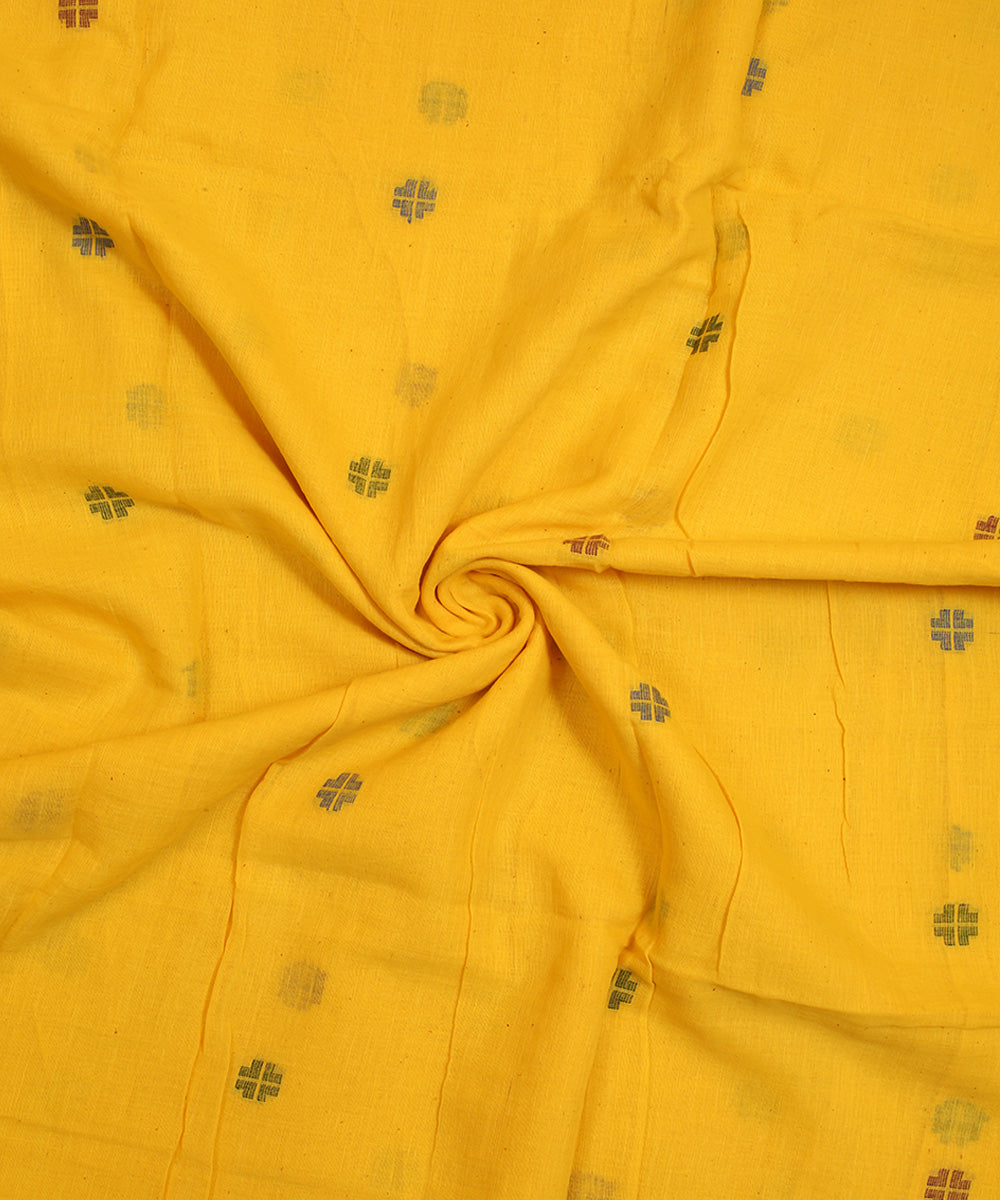 Yellow handwoven cotton geometric butti jamdani fabric