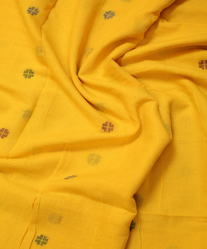 Yellow handwoven cotton geometric butti jamdani fabric