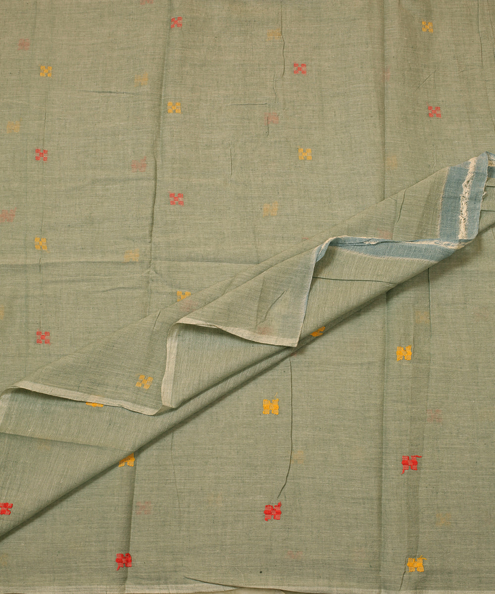 Grey blue hand woven cotton jamdani fabric