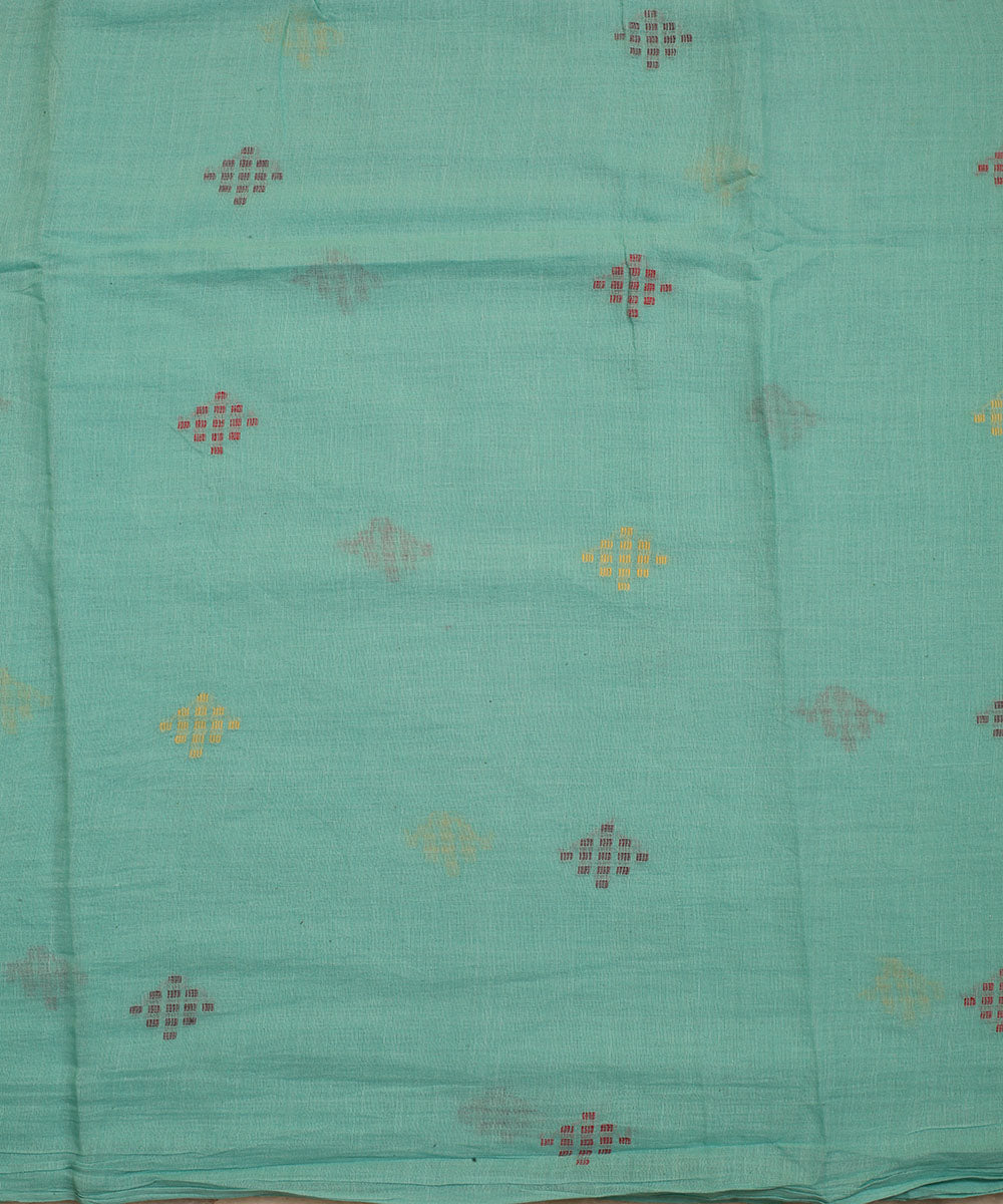 Sky blue diamond motifs handwoven cotton jamdani fabric