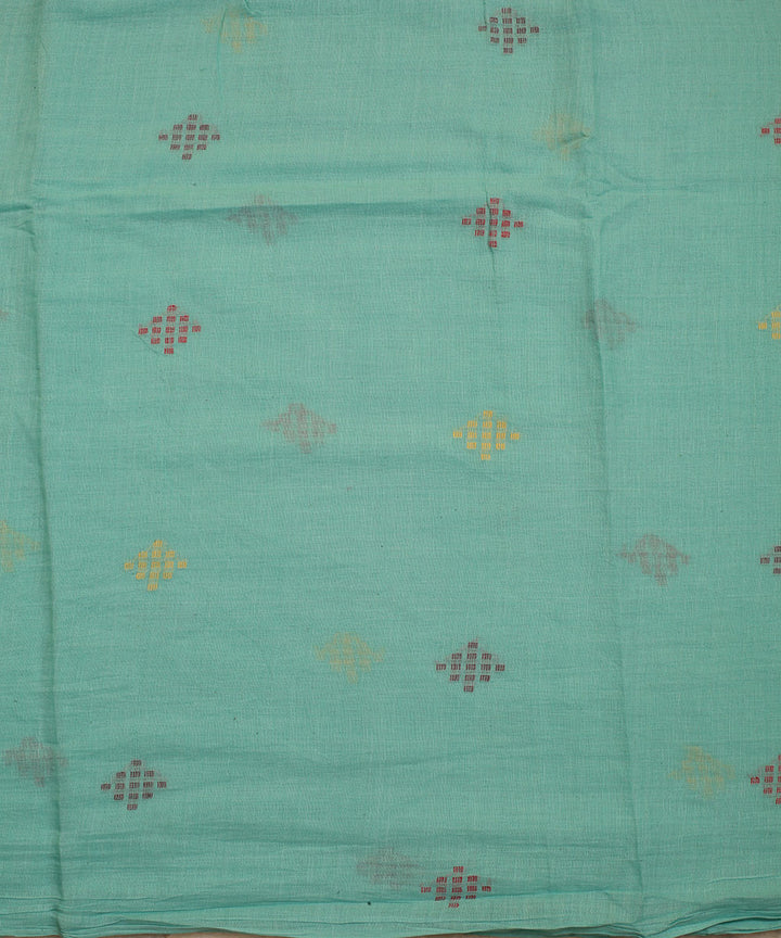 Sky blue diamond motifs handwoven cotton jamdani fabric