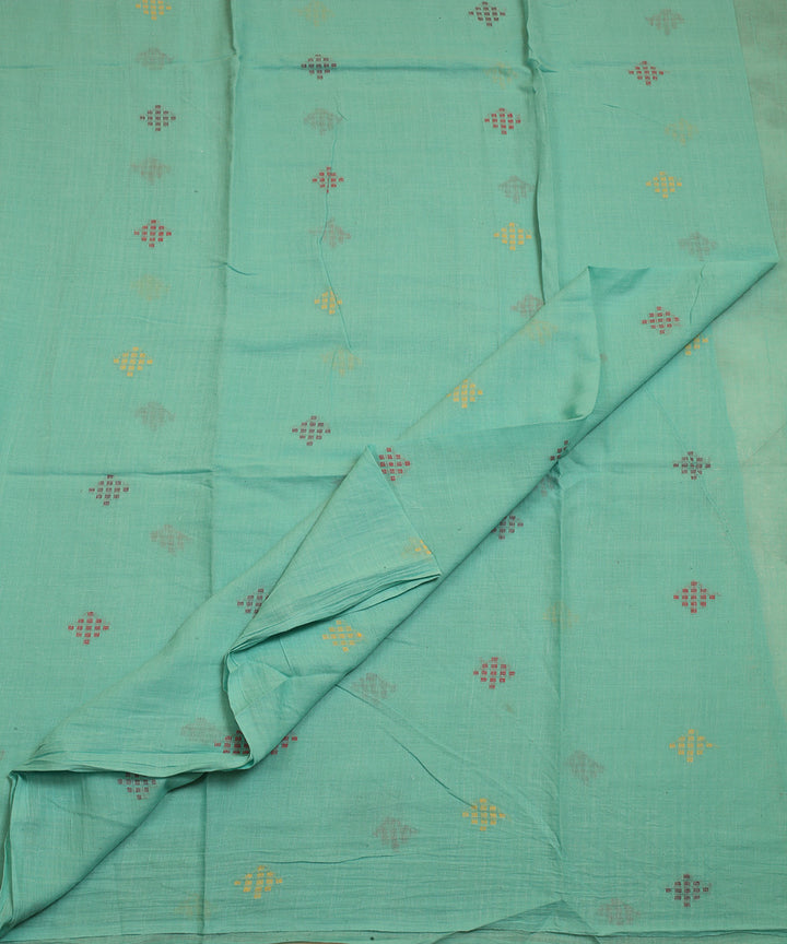 Sky blue diamond motifs handwoven cotton jamdani fabric