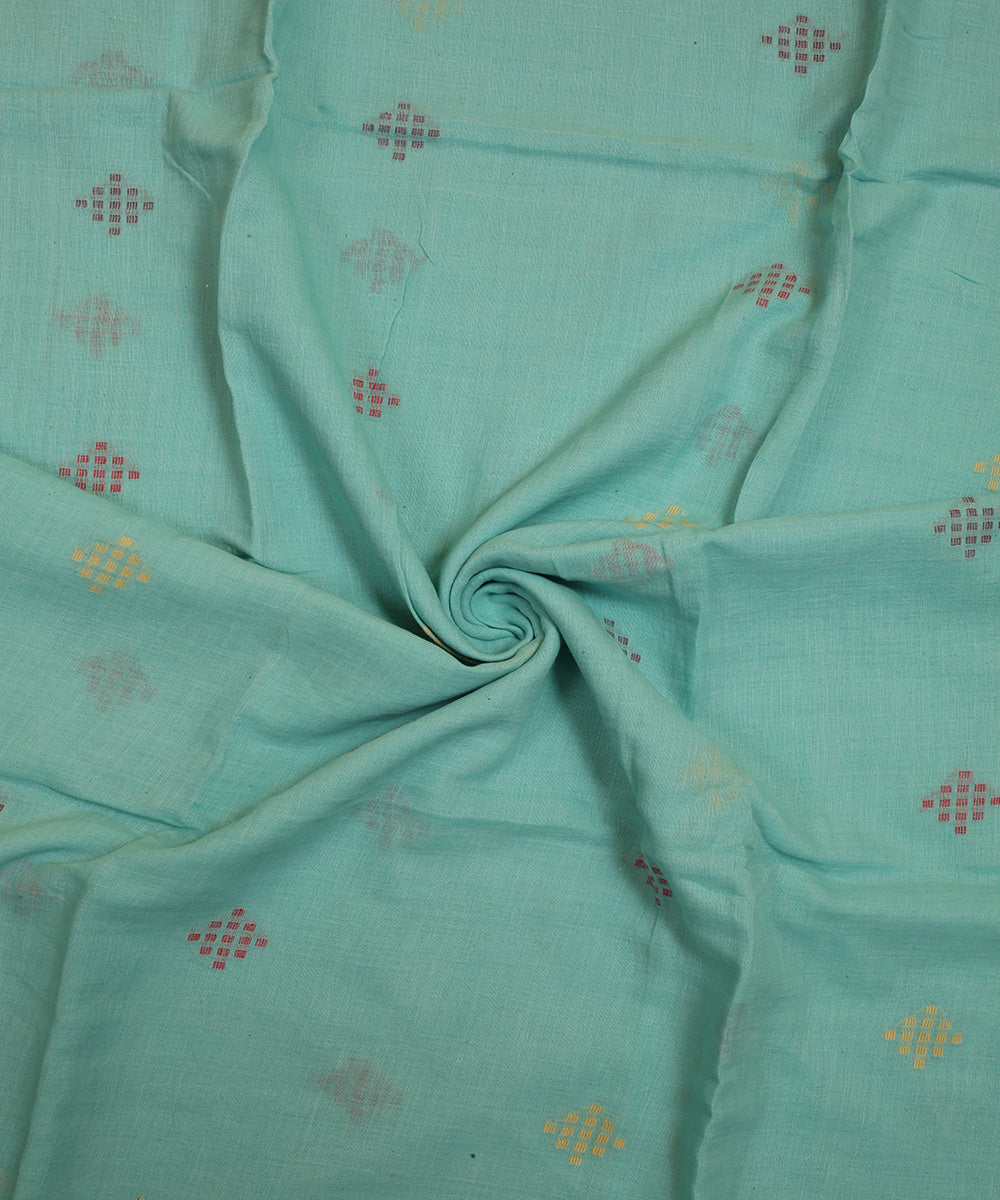 Sky blue diamond motifs handwoven cotton jamdani fabric