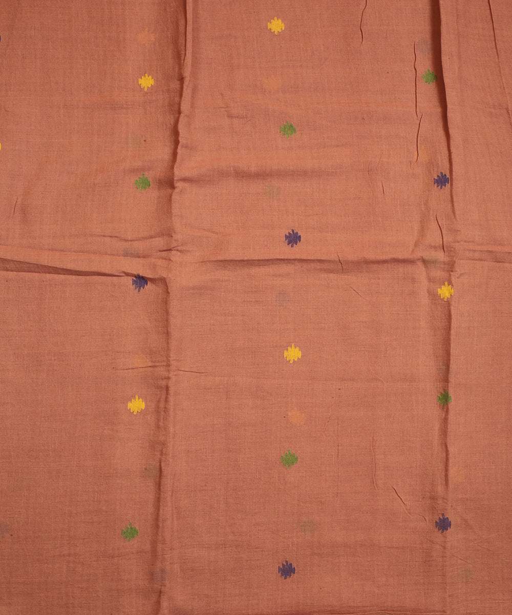 Peach handwoven cotton jamdani fabric