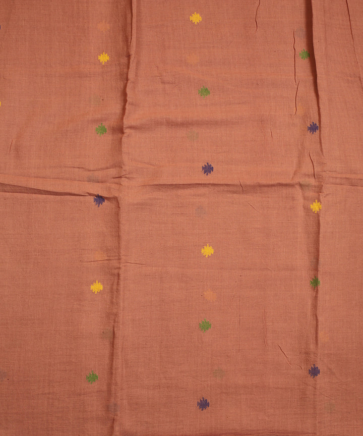 Peach handwoven cotton jamdani fabric