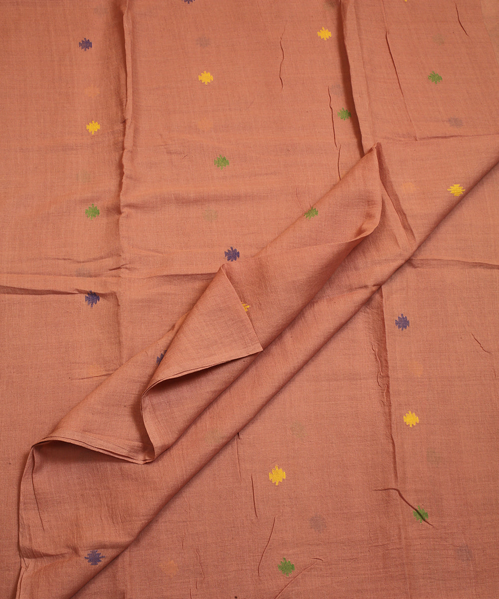 Peach handwoven cotton jamdani fabric