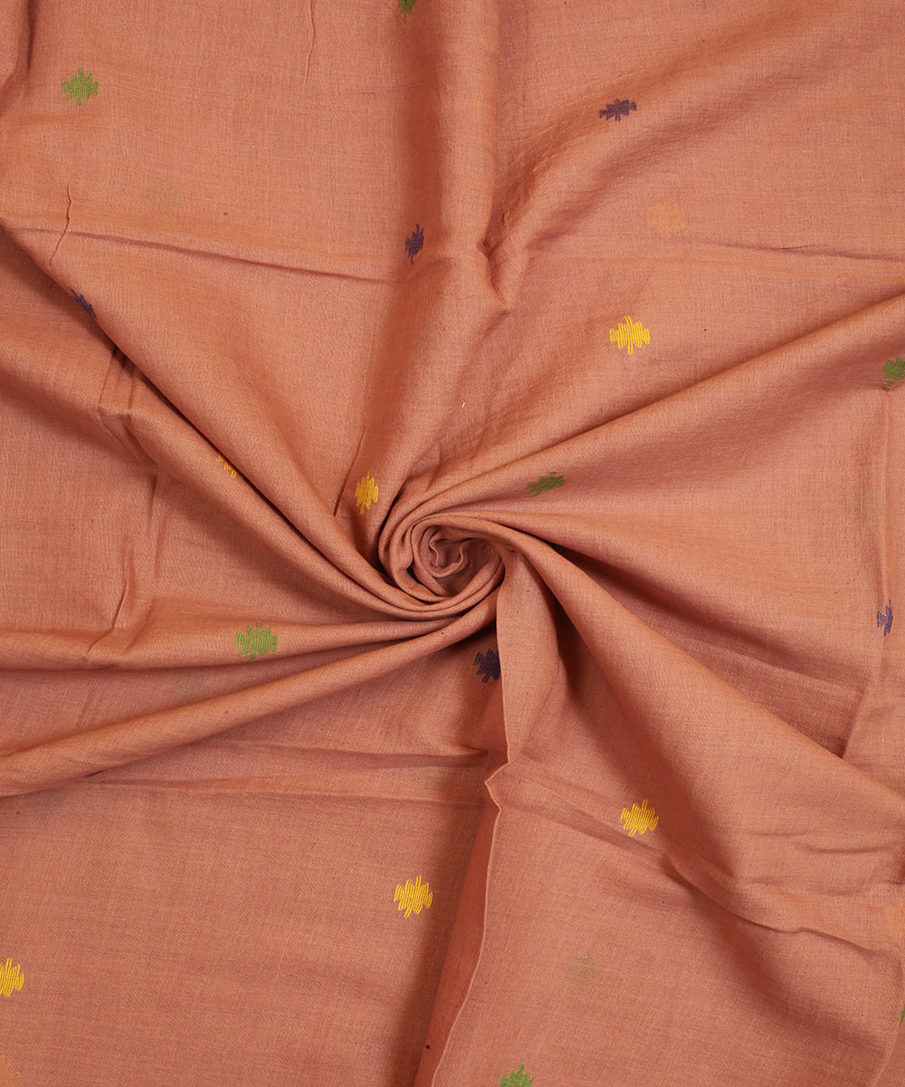 Peach handwoven cotton jamdani fabric