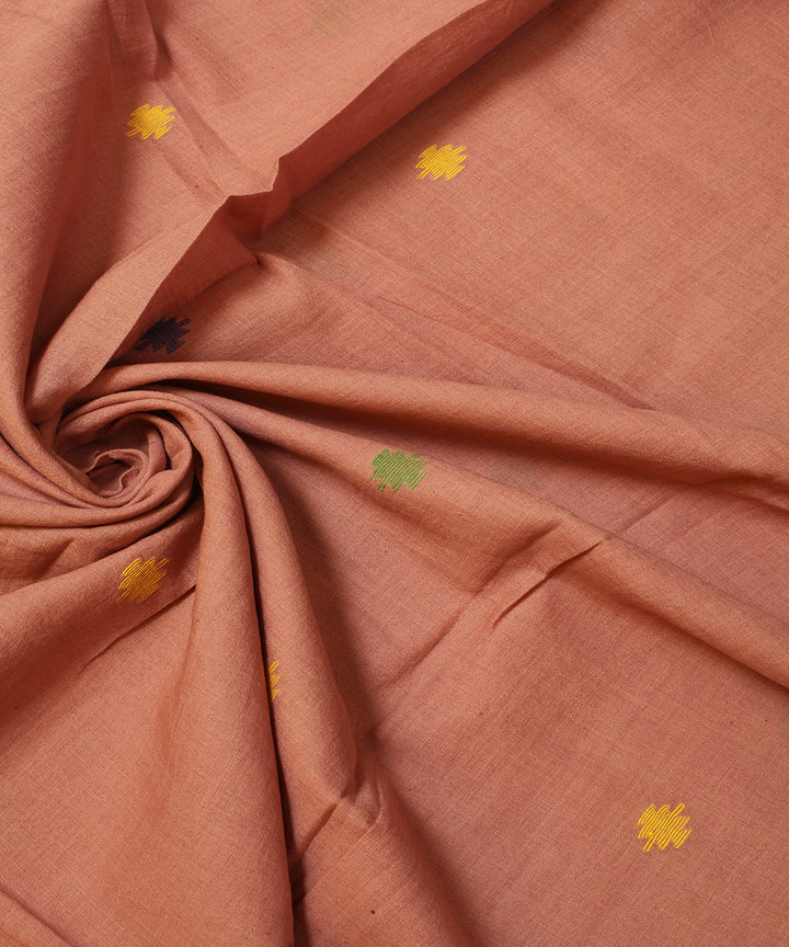 Peach handwoven cotton jamdani fabric