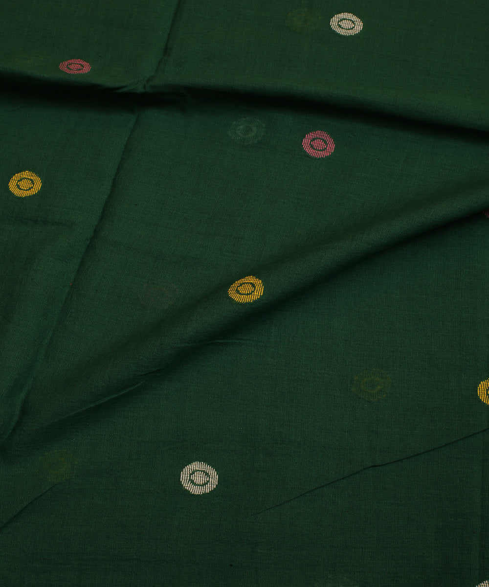 Green orange border handwoven cotton jamdani fabric