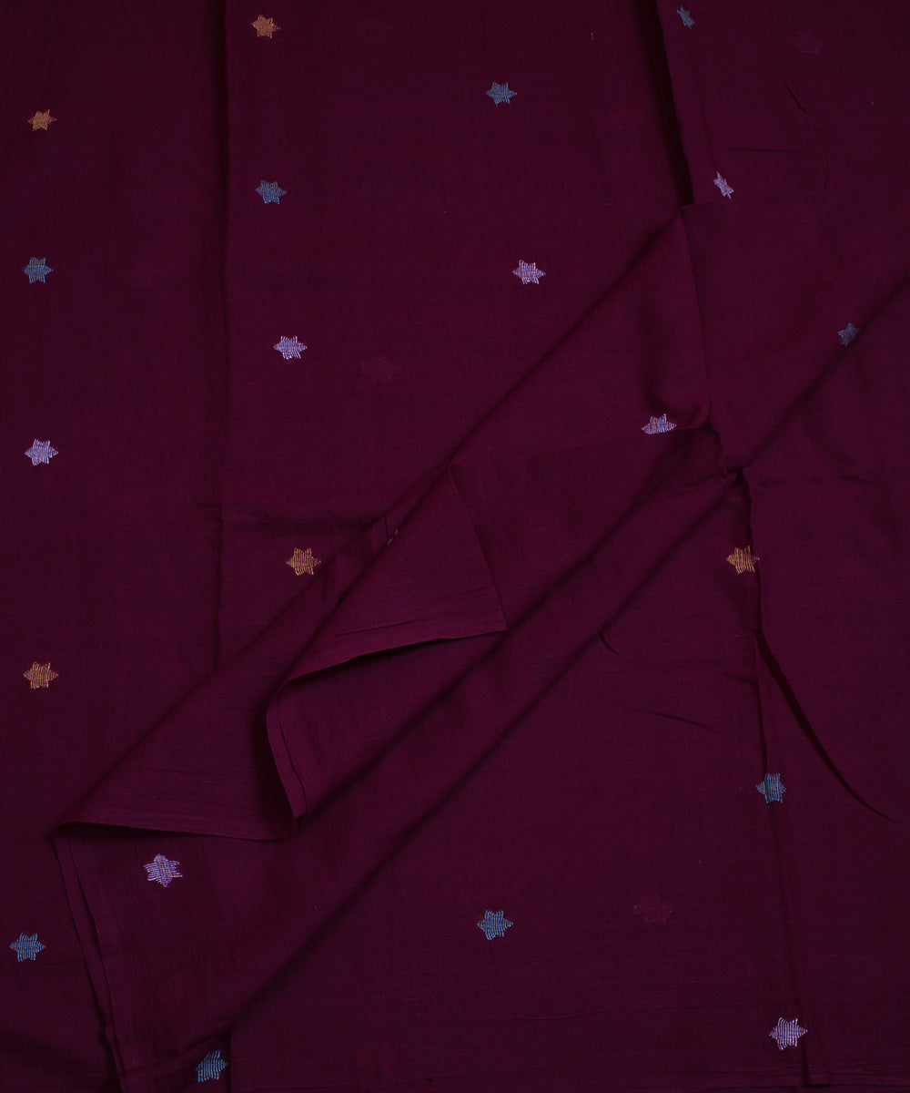 Maroon handwoven cotton jamdani fabric