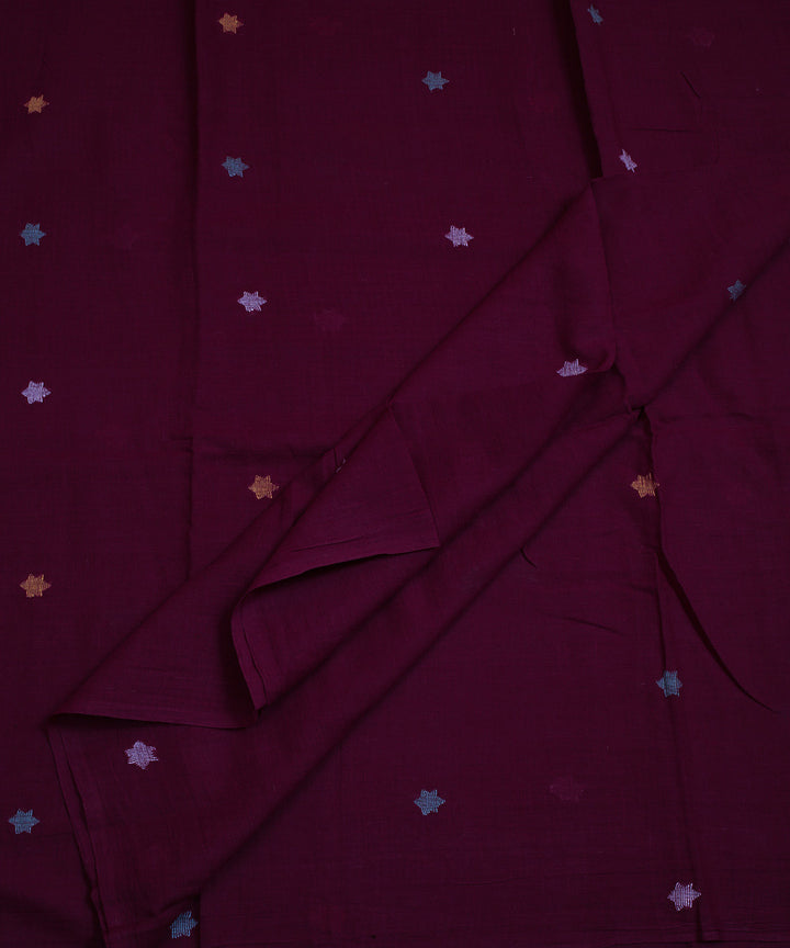 Maroon handwoven cotton jamdani fabric