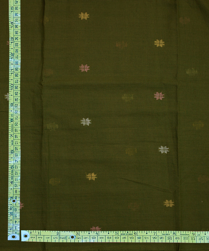 Olive hand woven cotton jamdani fabric