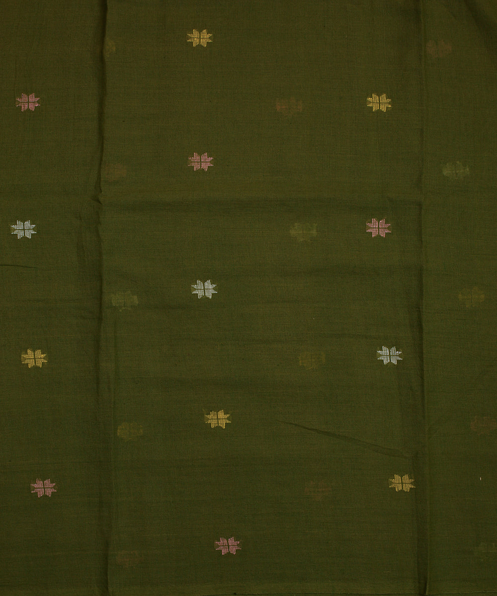 Olive hand woven cotton jamdani fabric